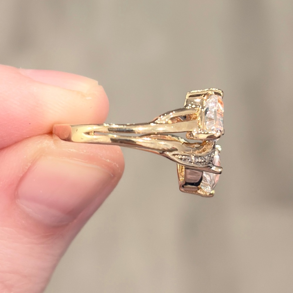 14K Titanium Quartz Diamond Ring Double Trillion Cut Aurora Iridescent 6.25 - Picture 15 of 15